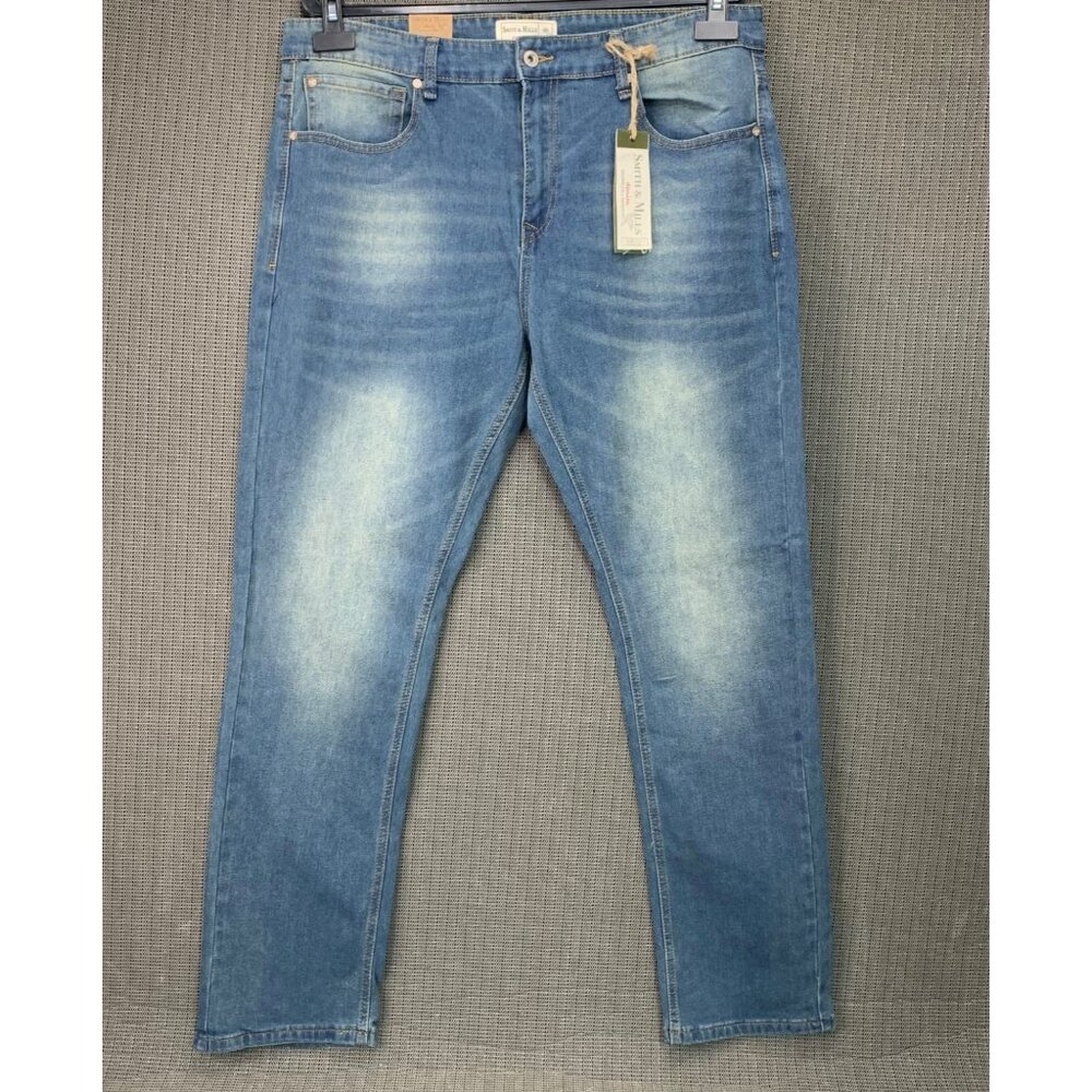 Smith & Mills Mens Size 38x32 Straight Fit Denim Jeans Light Wash Stretch